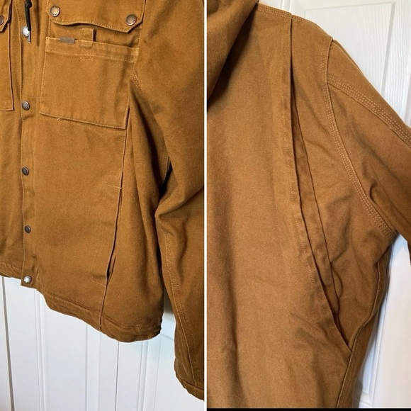 Smiths Workwear Men's Size L Canvas Duck Sherpa Jacket Brown Hooded Lined - Picture 9 of 16